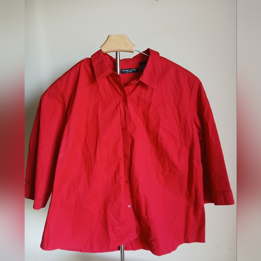 goodclothes Woman Size 1X Red Cotton Top Button Front